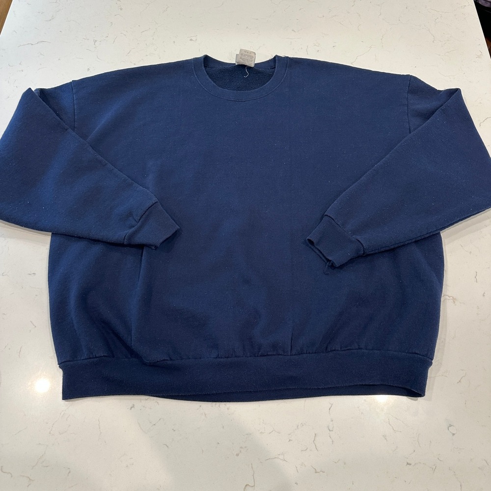 Vintage Jerzees Blank Mens 3XL Blue Crewneck Sweatshirt Fleece Pullover 90s